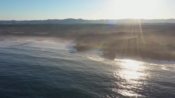 Vista Aérea Playa Praia Malhao Amanecer Con Niebla Neblina Portugal — Vídeo de stock