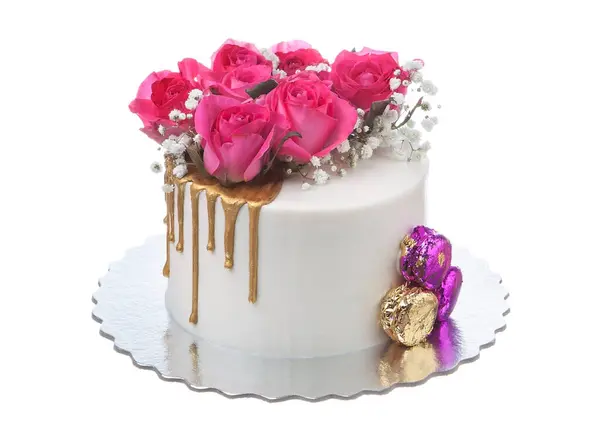 Home decoration beautiful flowers cakes on white background for valentines birthday wedding wedding and festive occasions. High quality photo