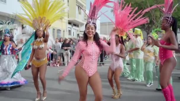Brazilian Woman Dancing Samba Fun Carnival Celebration Stylish Traditional Peacock — Stock Video