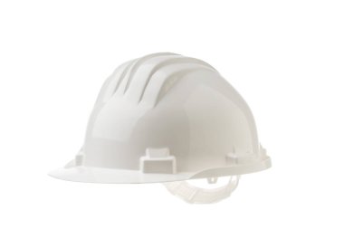 Beyaz bir kask beyaz arka planda gösterilir, kişisel koruyucu ekipman olarak hizmet verir. Spor malzemeleri ve otomotiv aydınlatmalarında kullanılan şık bir aksesuar.