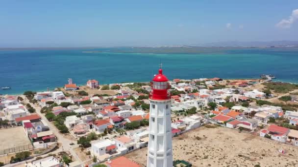 Luftaufnahme Des Leuchtturms Ilha Farol Der Touristenregion Algarve Der Südküste — Stockvideo