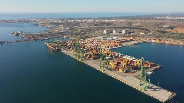 Portekiz Sines Kentinde Ticari Liman Ticari Lojistik Ulaşım Endüstrisinin Kargo — Stok video