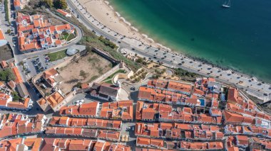 Aerial panorama of the city of Sines, Setubal Alentejo Portugal Europe. Aerial view of the old town fishing port, historic center and castle. . High quality 4k footage clipart