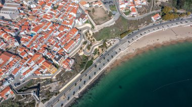 Aerial panorama of the city of Sines, Setubal Alentejo Portugal Europe. Aerial view of the old town fishing port, historic center and castle. . High quality 4k footage clipart