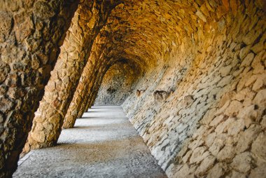 Stone walkway designed by Antoni Gaudi in Park Guell, Barcelona