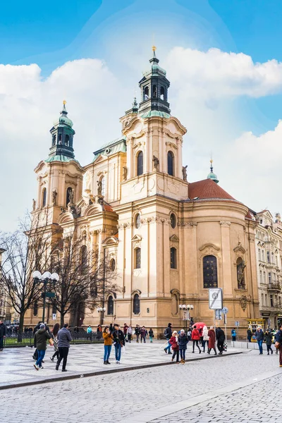Прага Чехія Лютого 2023 Церква Святого Миколая Пізньоготична Барокова Церква — стокове фото