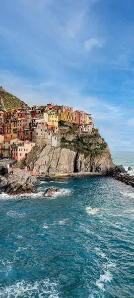 Vistas Panorámicas Del Pueblo Manarola Situado Cinque Terre Italia Copiar —  Fotos de Stock