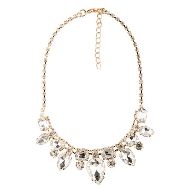 Золотая Мода Ожерелье Ювелирные Изделия Бриллиантами Кристаллами Белом Фоне — стоковое фото