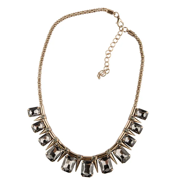 Guld Mode Halsband Smycken Med Diamanter Och Kristaller Vit Bakgrund — Stockfoto