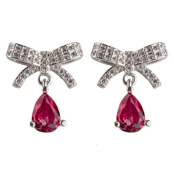 Pair White Gold Ruby Earrings White Background Stock Image