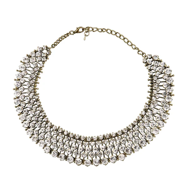 Collier Mode Bijoux Avec Diamants Cristaux Sur Fond Blanc — Photo