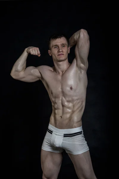 Schöner Muskulöser Kerl Unterwäsche Das Foto Entstand Einem Studio Auf — Stockfoto