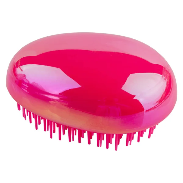 Modieuze Haarborstel Metallic Roze Kleur Geïsoleerd Wit — Stockfoto