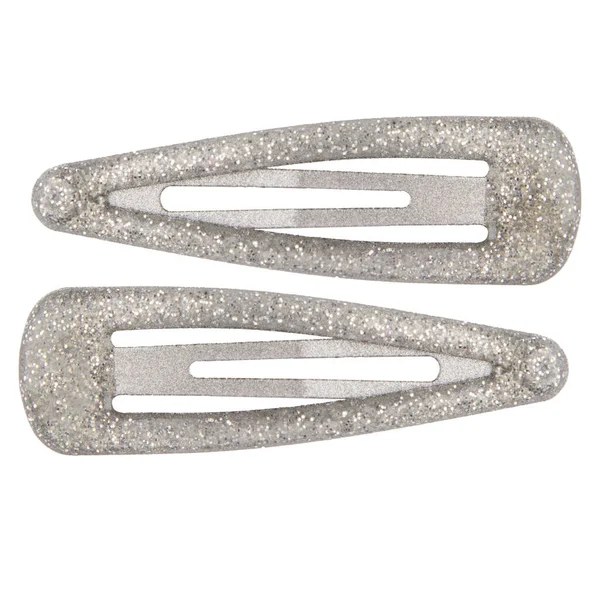 Silber Glänzende Haarspangen Mit Auf Weißem Hintergrund — Stockfoto