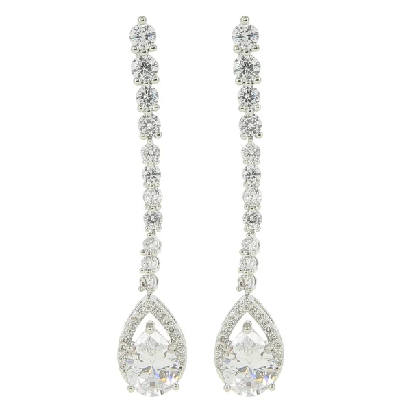 Pair Silver Diamond Earrings Bride White Background — Stock Photo, Image