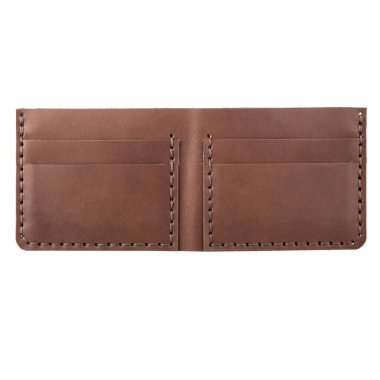 Çok şık bir deri para ve kredi kartı cüzdanı. El yapımı. Beyaz arkaplanda izole