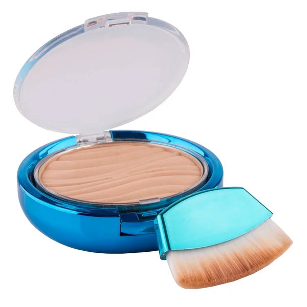 Face Makeup Powder Plastic Case Brush White Background — Stock Photo, Image