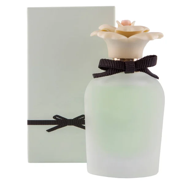 Glazen Fles Met Parfum Erin Gescheiden Een Witte Achtergrond Osmetisch — Stockfoto