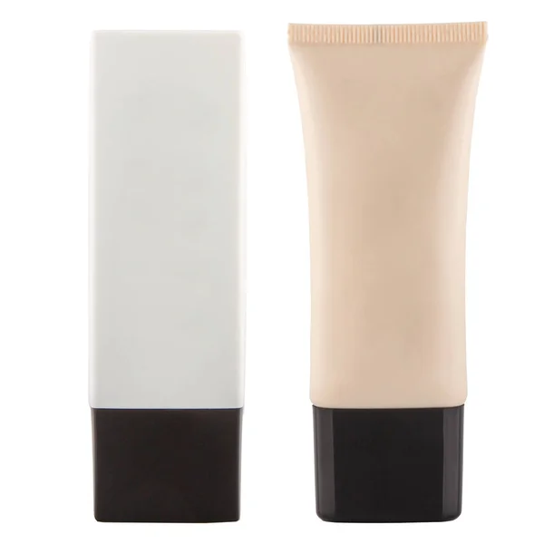 Set Kunststoffverpackungen Für Ein Kosmetikprodukt Isoliert Auf Weiß Zusammenklappbare Kosmetikbehälter lizenzfreie Stockbilder