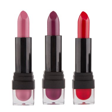 Beyaz arkaplanda farklı bir durumda açık ruj seti