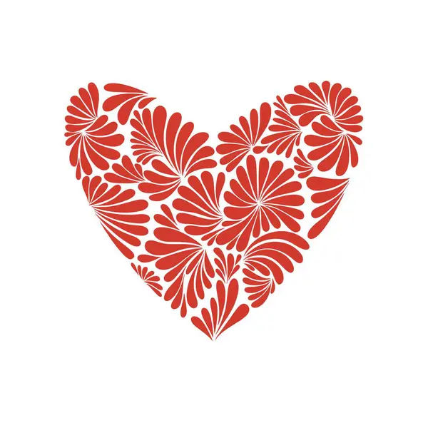 Red swirl pattern on a valentine card inside a heart isolated on a white background. Festive background with hearts.