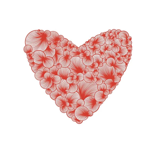 Red swirl pattern on a valentine card inside a heart isolated on a white background. Festive background with hearts.