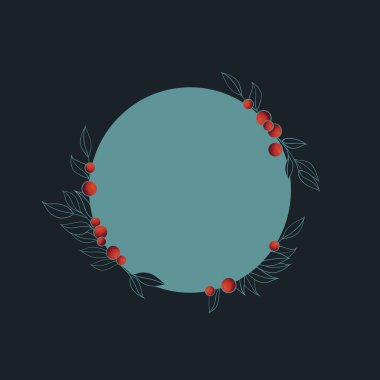 Kırmızı böğürtlenli ve dallı çerçevelerin çizimleri. Dekoratif çiçek çerçeveli ve arka planlı şablonlar.