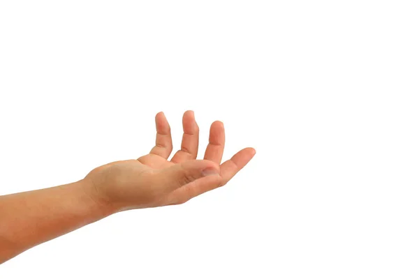 Mensen Hand Met Open Palm Omhoog Ontvangen Gebaar Geïsoleerd Witte — Stockfoto