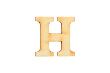 İngiliz düz tahta karakter H. Alfabe harfi tahta yazı tipi beyaz arkaplanda izole edilmiş..