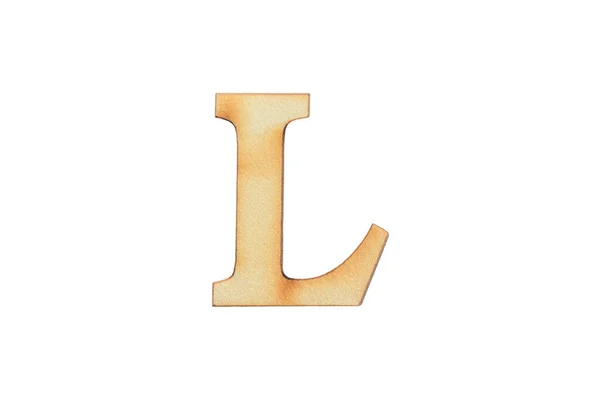 英語のフラットウッド文字L アルファベット文字木製のフォントは 白の背景に分離 — ストック写真