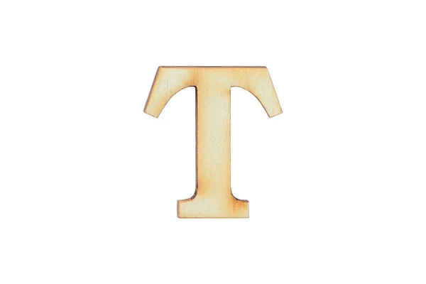 英語のフラットウッド文字T アルファベット文字木製のフォントは 白い背景に隔離された — ストック写真