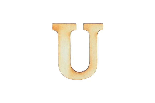 英語のフラットウッド文字U アルファベット文字白い背景に孤立した木製フォント — ストック写真