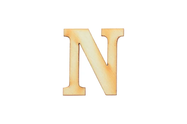 英語のフラットウッド文字Nアルファベット文字木製のフォントは 白の背景に分離 — ストック写真
