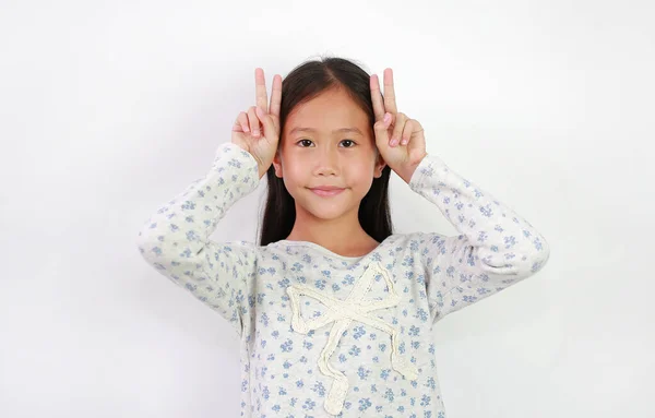 Portrait Fille Asiatique Expression Enfant Comme Lapin Sur Fond Blanc — Photo
