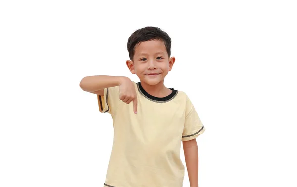Porträtt Asiatisk Liten Pojke Pekar Ner Isolerad Vit Bakgrund — Stockfoto