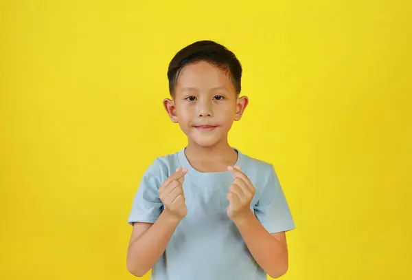 Asian Boy Child Show Finger Mini Heart Symbol Sign Language — Stock Photo, Image