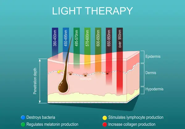 Lichttherapie Zur Hautverjüngung Phototherapie Oder Lasertherapie Faltenreduktion Elektromagnetisches Spektrum Mit lizenzfreie Stockvektoren