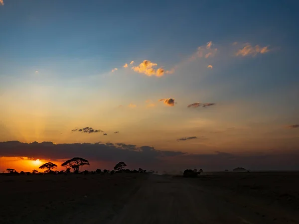 Panorama Parque Nacional Amboseli Amboseli Durante Pôr Sol Quénia África — Fotografia de Stock