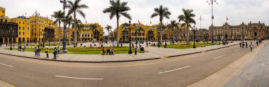 Lima, Peru - 29 Mart 2018: Lima Panoramiv manzarası. Plaza de Armas, Peru, Güney Amerika. Latin Amerika