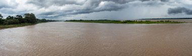 Amazon Nehri 'nin panoramik manzarası, beyaz su. Amazonia. Peru. Güney Amerika.