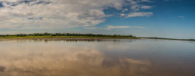 Amazon nehri için kargo gemisinin güvertesinden panoramik manzara