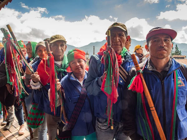 stock image Bogota, Colombia - December 01, 2017: A tribe from the north of Colombia. CXHAB WALA KIWE. Indigenous people of northern Cauca. Territory of Great Town.