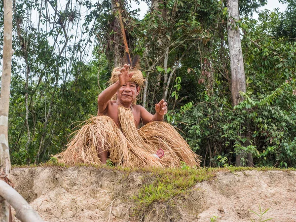 Iquitos Peru Sep 2018 Yagua Senior Indian His Local Costume — Stock Photo, Image
