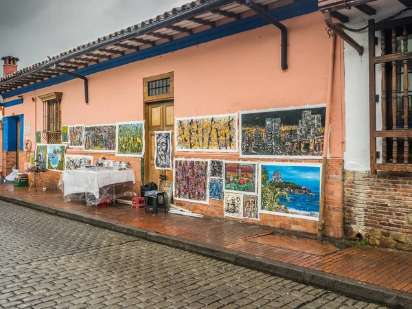 Bogota Kolumbie Září 2018 Barevné Stěny Domů Obrazy Místních Umělců — Stock fotografie