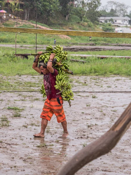 Tabatinga Brazil September 2018 Man Bananas Rainy Day Port Amazon — Stock Photo, Image