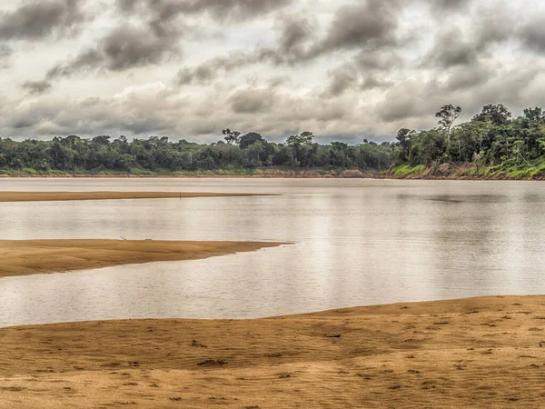 Schöner Sandstrand Amazonas Dschungel Während Der Niedrigwassersaison Amazonien Wolkenstein Der — Stockfoto