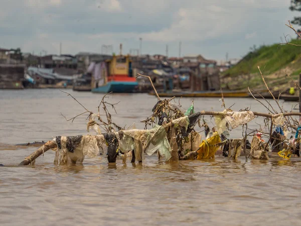 Iquitos Perú Sep 2018 Basura Brach Río Itaya Durante Temporada — Foto de Stock