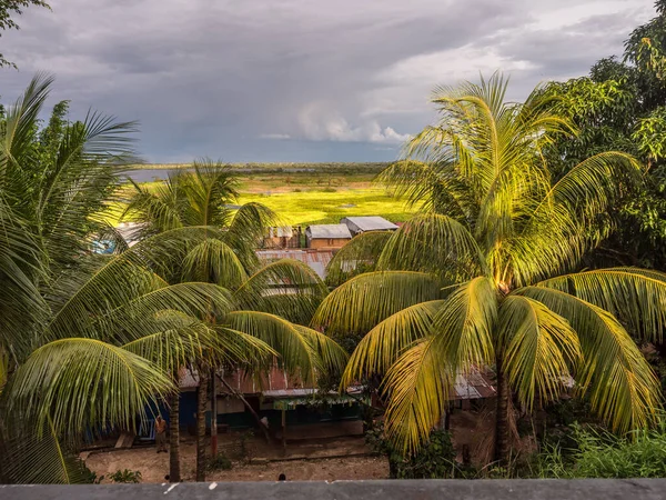 Iquitos Peru 2018 Március Sunset Kilátás Egy Úszó Házak Itaya — Stock Fotó