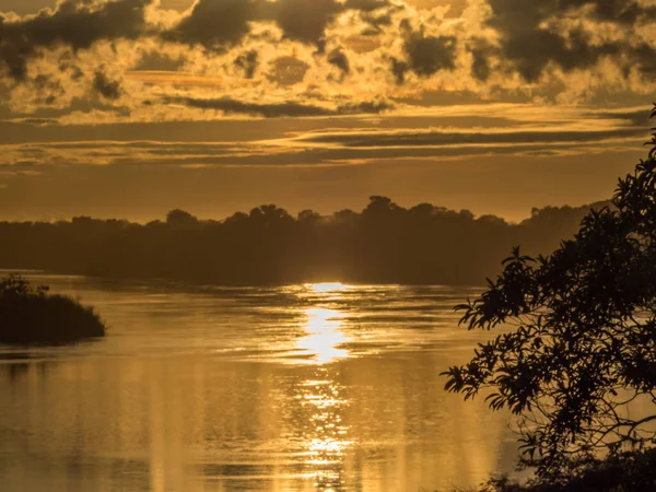 Napkelte Kilátás Yavarii Folyóra Amazóniában Brazília Peru Határa — Stock Fotó
