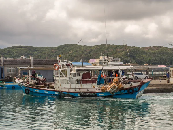 Shimen Taiwan October 2016 Риболовецькі Човни Різного Розміру Риболовній Гавані — стокове фото